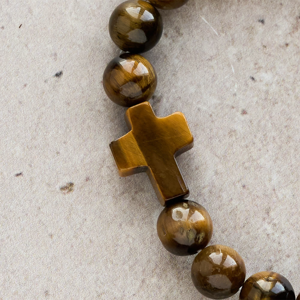 Braccialetto in stile rosario con occhio di tigre Christianartworkshop : pietra di paragone per la riflessione - image 4