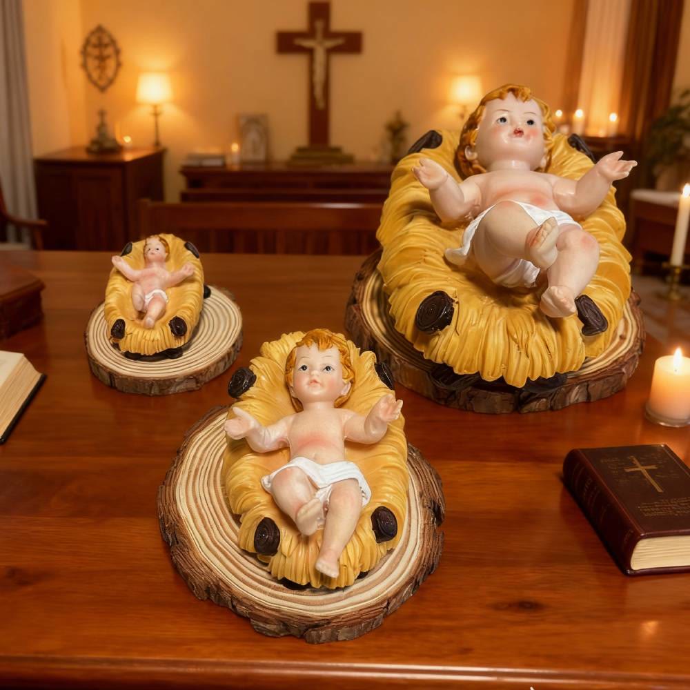 Christianartworkshop Trio di bambini della Natività: figure dipinte a mano per altari domestici - image 0