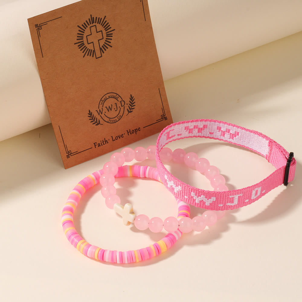 Bracciale Faith Prompt Christianartworkshop con perlina a croce e biglietto WWJD: un ricordo pronto da regalare - Rosa - image 0