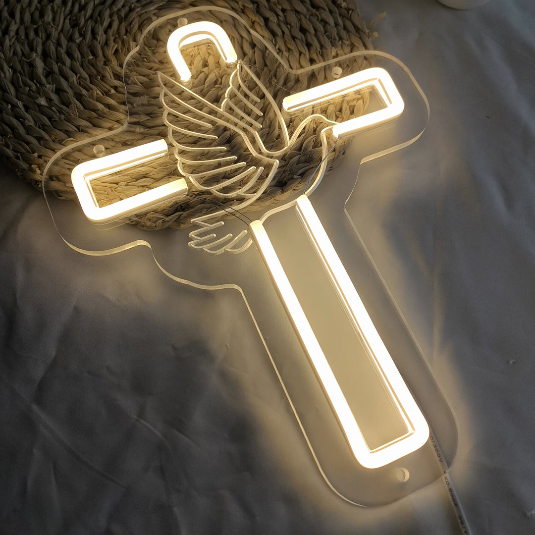 Christianartworkshop Croce luminosa con decorazione al neon a forma di colomba: simbolo di grazia divina per gli interni della casa - image 4