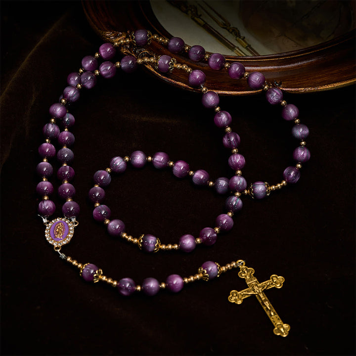 Rosario viola scintillante in stile tela di Christianartworkshop con la Madonna: devozione alla fede dorata - image 6