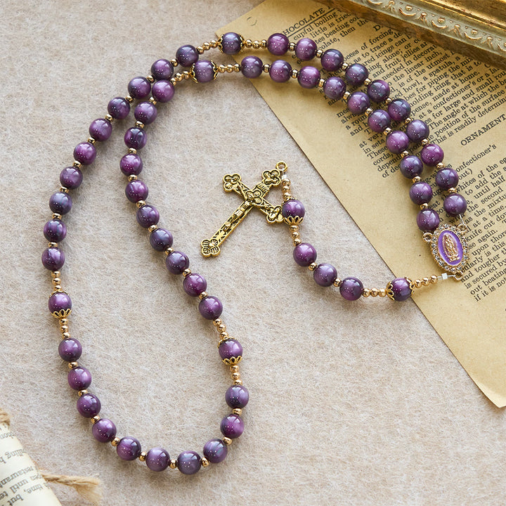 Rosario viola scintillante in stile tela di Christianartworkshop con la Madonna: devozione alla fede dorata - image 5