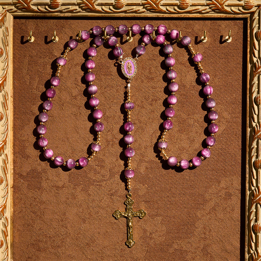Rosario viola scintillante in stile tela di Christianartworkshop con la Madonna: devozione alla fede dorata - image 2
