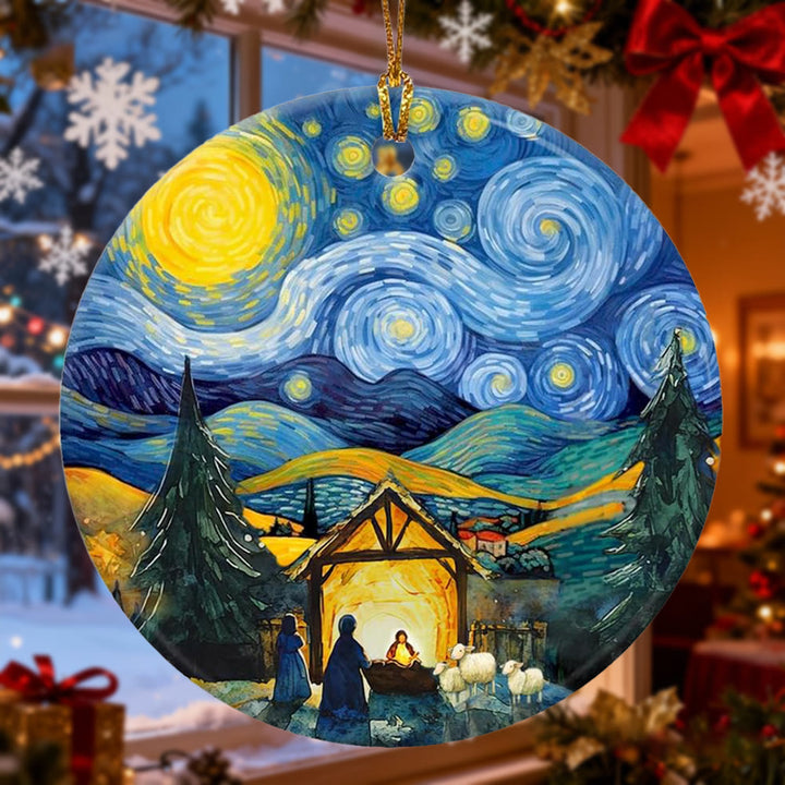 Christianartworkshop Decorazione della Natività Notte Stellata: Promemoria di Fede e Calore Artistico per Alberi di Natale - image 2