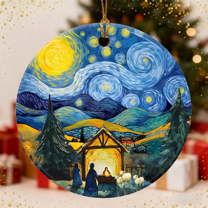 Christianartworkshop Decorazione della Natività Notte Stellata: Promemoria di Fede e Calore Artistico per Alberi di Natale - Acrilico - image 0