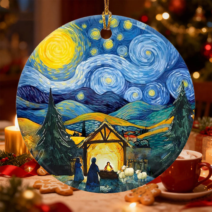 Christianartworkshop Decorazione della Natività Notte Stellata: Promemoria di Fede e Calore Artistico per Alberi di Natale - image 3