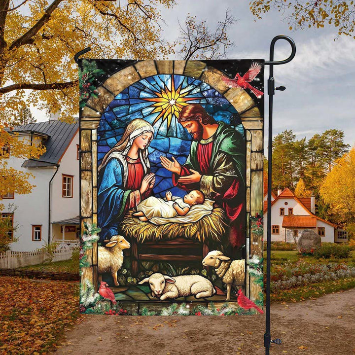 Bandiera da giardino con natività e pecore di Christianartworkshop: un delicato simbolo di grazia per i giardini delle feste - image 1