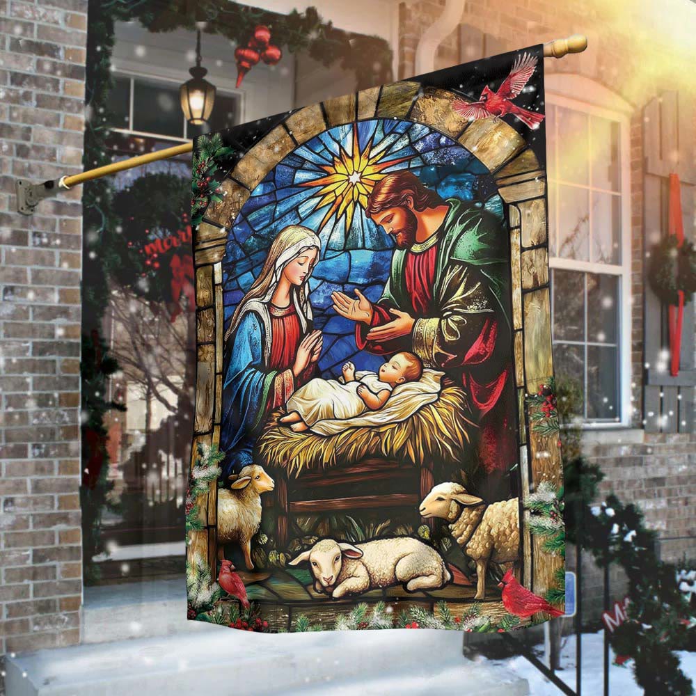 Bandiera da giardino con natività e pecore di Christianartworkshop: un delicato simbolo di grazia per i giardini delle feste - image 2