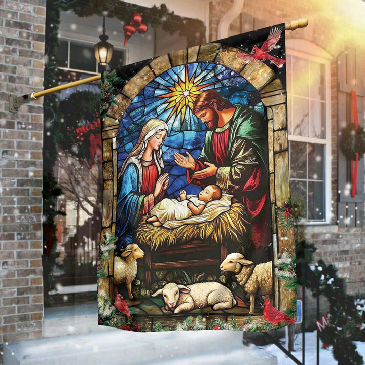 Bandiera da giardino con natività e pecore di Christianartworkshop: un delicato simbolo di grazia per i giardini delle feste - image 2