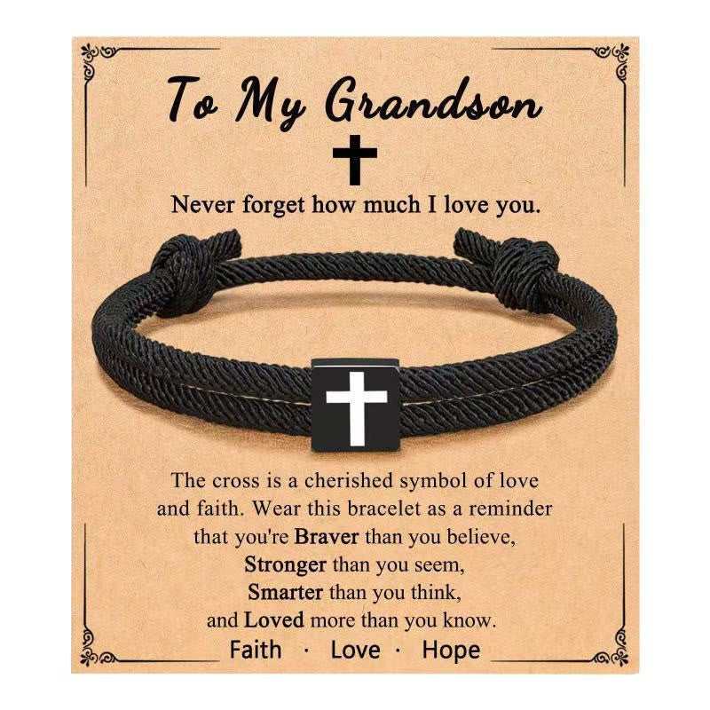 Christianartworkshop Milano Bracciale con croce in corda con buono regalo: benedizione premurosa per battesimo e traguardi - A mio nipote - image 18