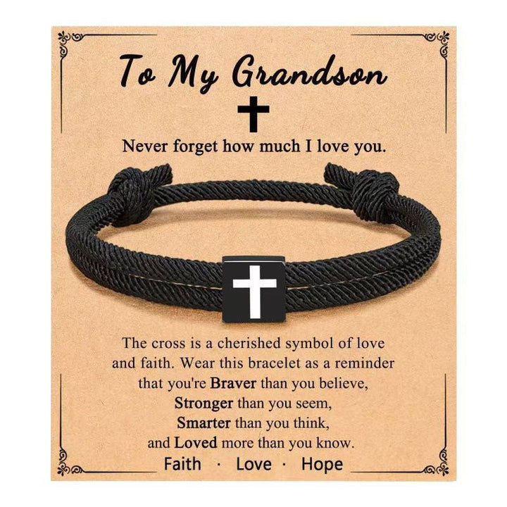 Christianartworkshop Milano Bracciale con croce in corda con buono regalo: benedizione premurosa per battesimo e traguardi - A mio nipote - image 18
