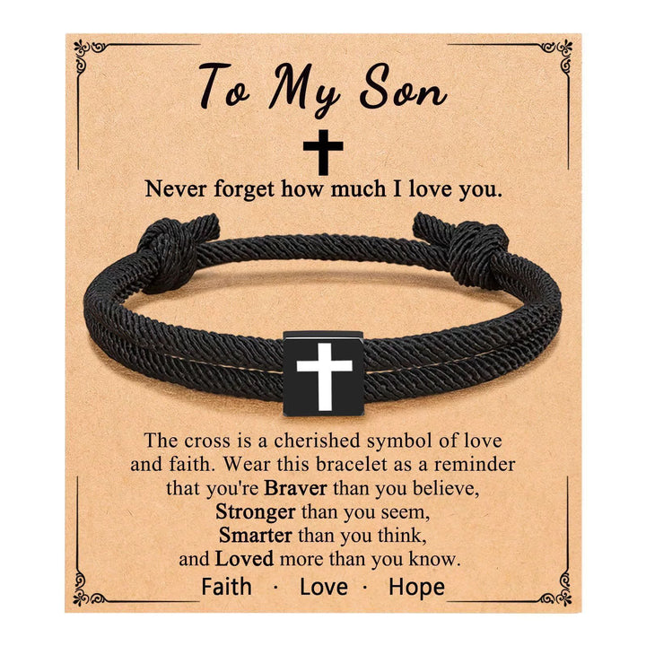 Christianartworkshop Milano Bracciale con croce in corda con buono regalo: benedizione premurosa per battesimo e traguardi - A mio figlio - image 17