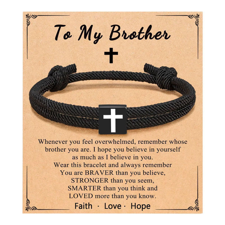 Christianartworkshop Milano Bracciale con croce in corda con buono regalo: benedizione premurosa per battesimo e traguardi - A mio fratello - image 19