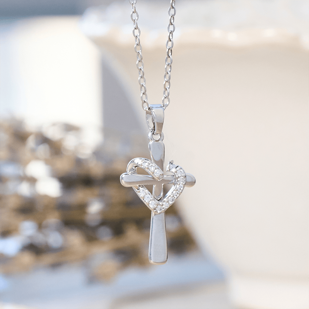 Christianartworkshop Collana bicolore con cuore e croce e zirconi: fusione di amore e fede - Croce d'argento con cuore d'argento - image 1