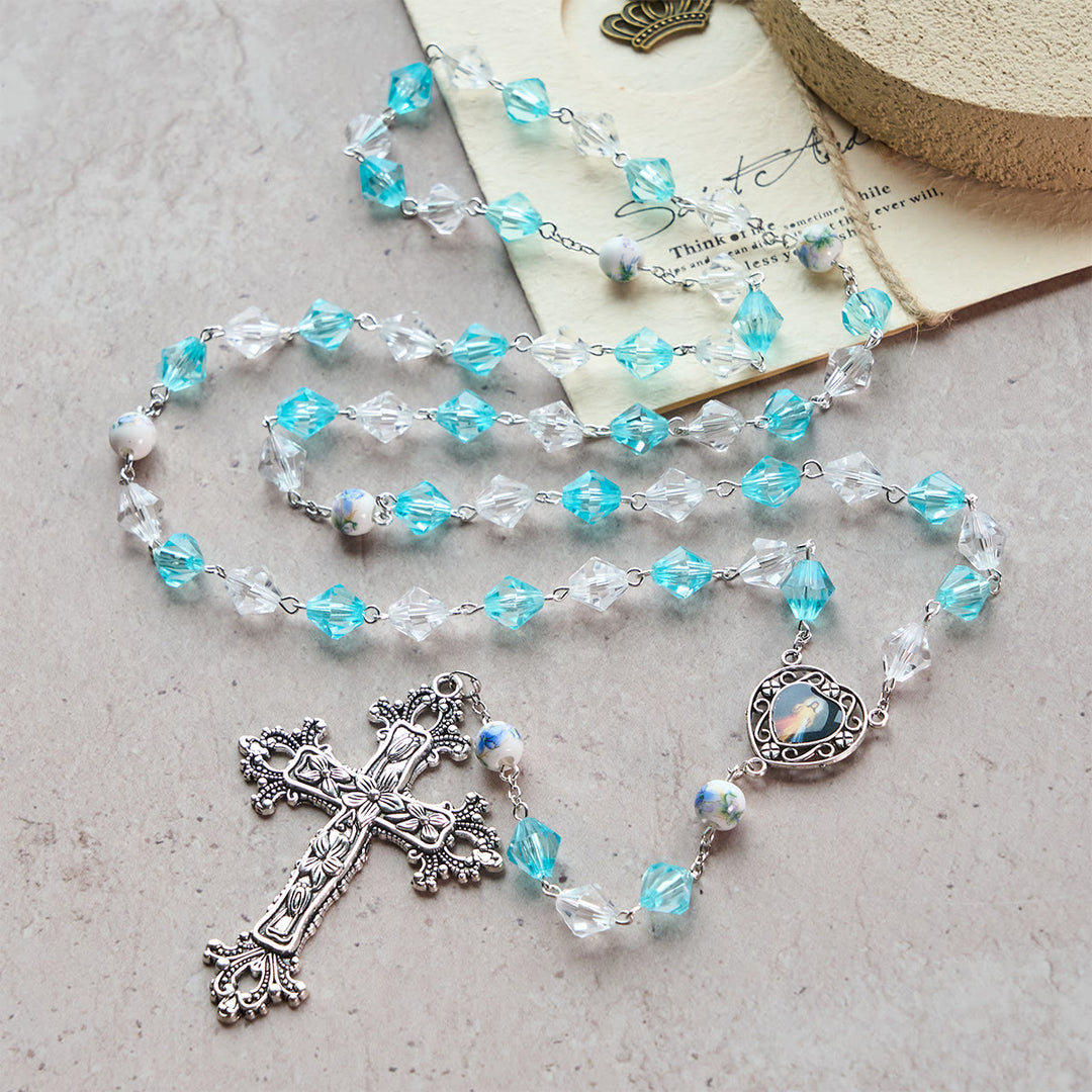 Christianartworkshop Rosario devozionale benedetto Aqua e bianco con ciondolo a forma di cuore della Madonna: unisci luce e fede - image 4