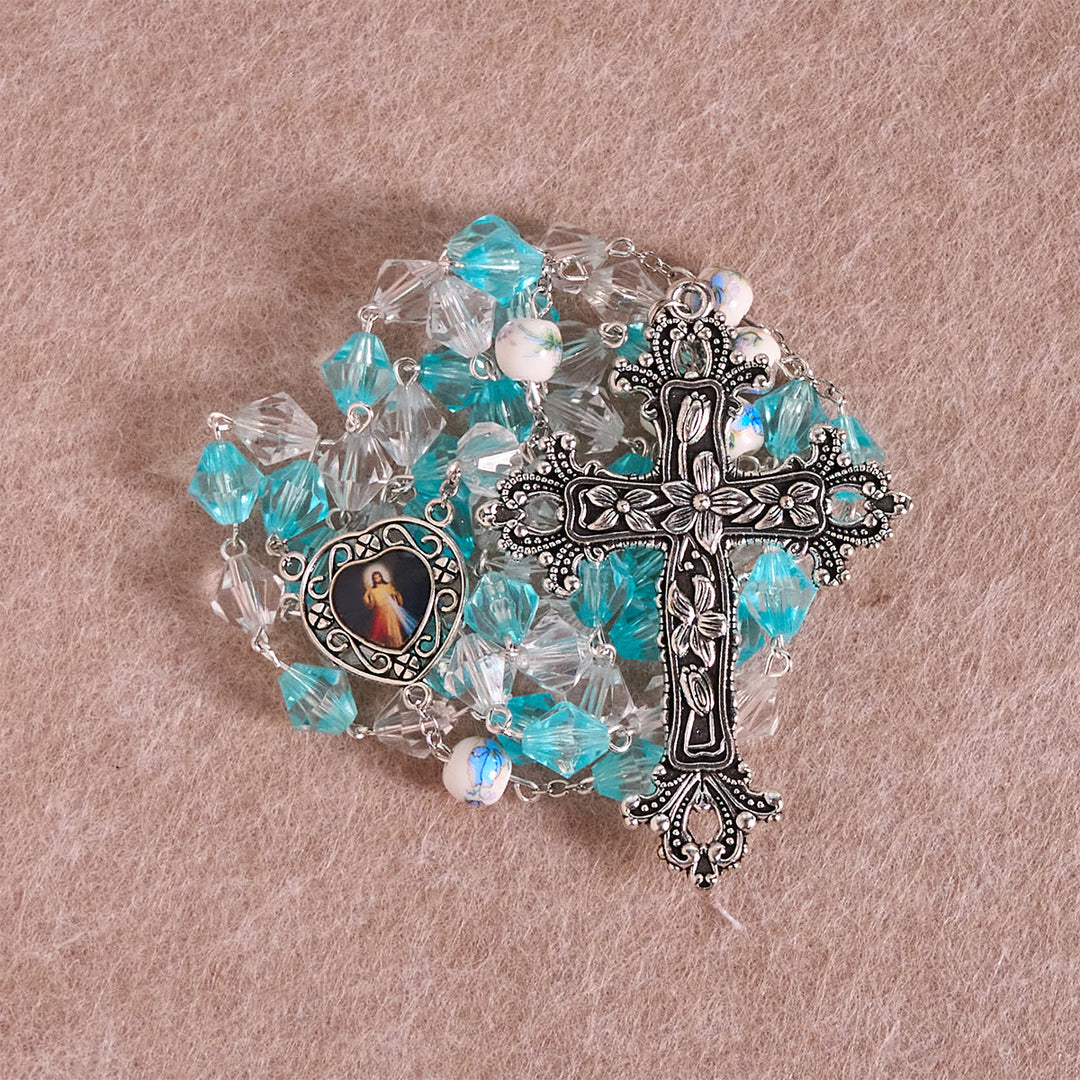 Christianartworkshop Rosario devozionale benedetto Aqua e bianco con ciondolo a forma di cuore della Madonna: unisci luce e fede - image 3