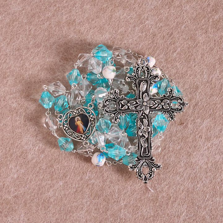 Christianartworkshop Rosario devozionale benedetto Aqua e bianco con ciondolo a forma di cuore della Madonna: unisci luce e fede - image 3