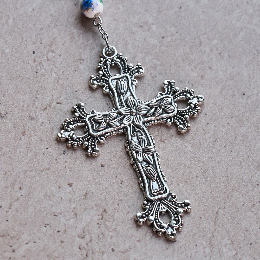 Christianartworkshop Rosario devozionale benedetto Aqua e bianco con ciondolo a forma di cuore della Madonna: unisci luce e fede - image 7