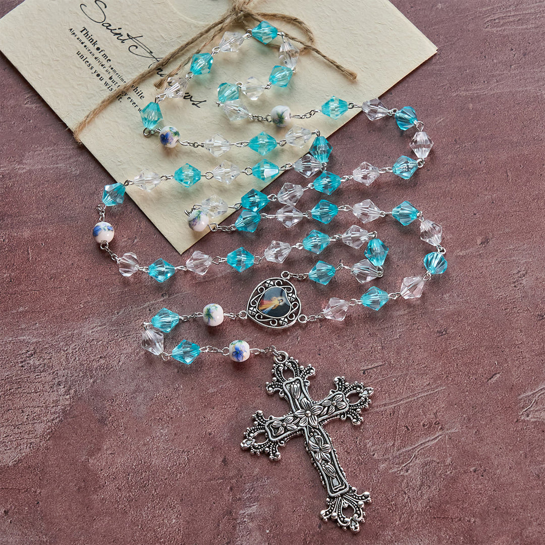 Christianartworkshop Rosario devozionale benedetto Aqua e bianco con ciondolo a forma di cuore della Madonna: unisci luce e fede - image 2