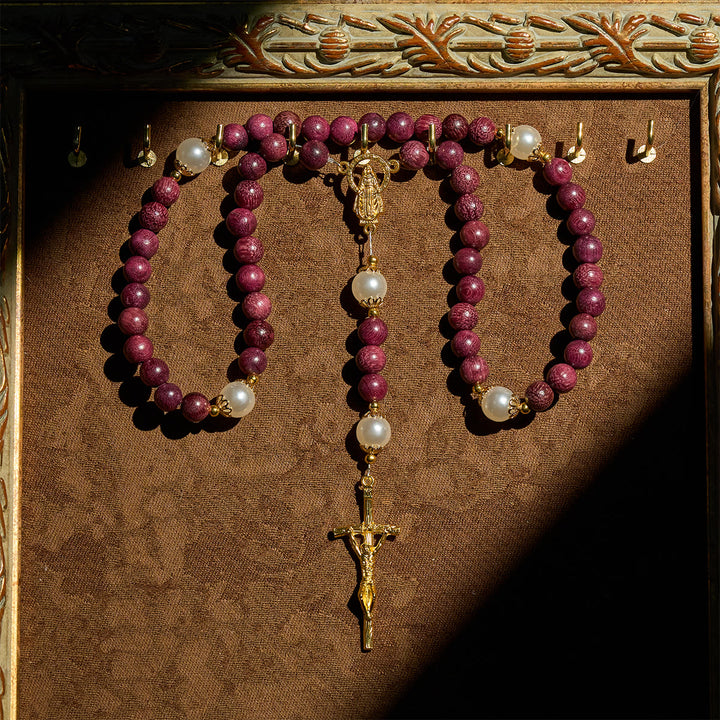 Christianartworkshop Elegante rosario devozionale in legno di perilla con Madonna e crocifisso - image 11