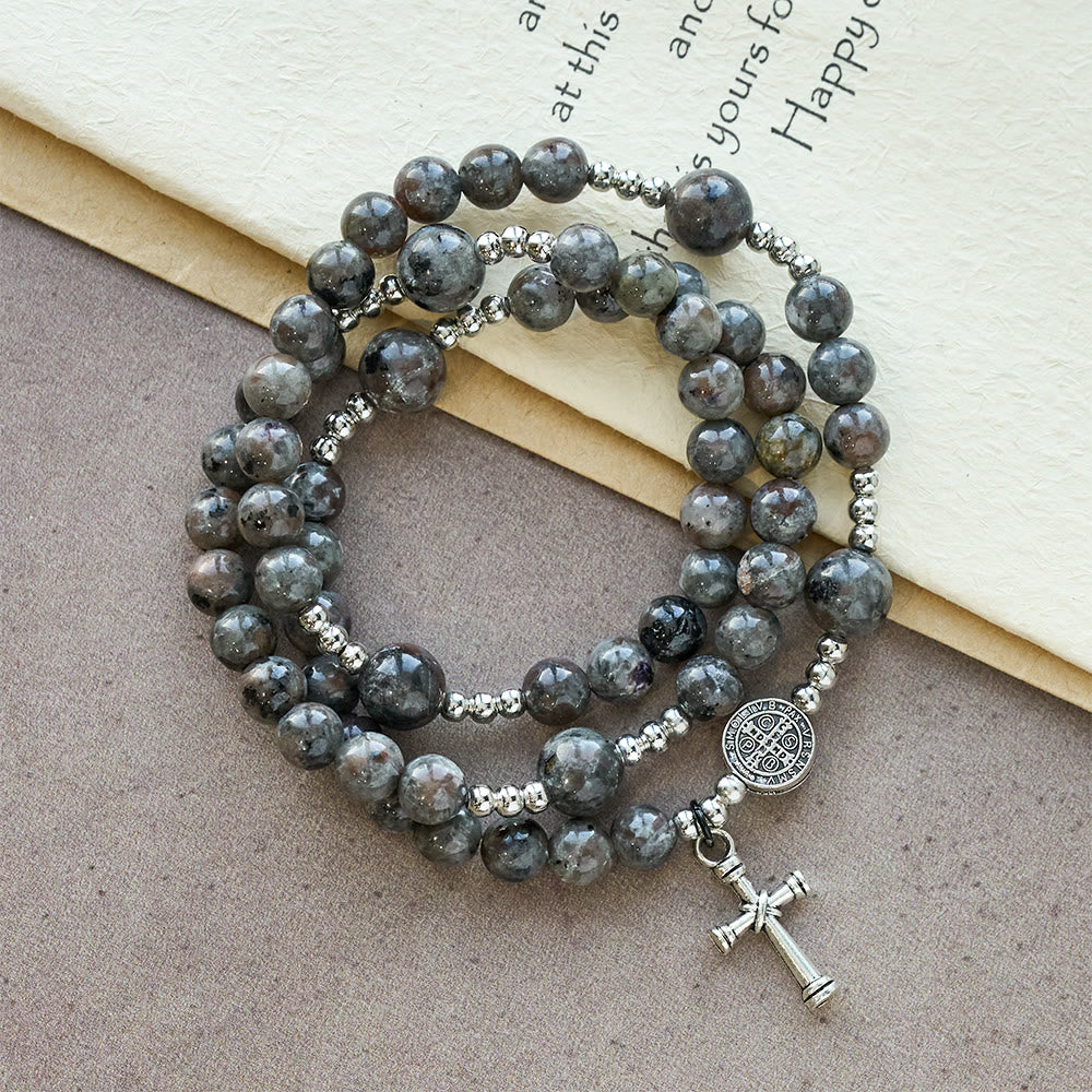 Bracciale rosario in pietra fiammata con luce UV Christianartworkshop da 6 mm: consistenza cenere e devozione illuminata - image 1