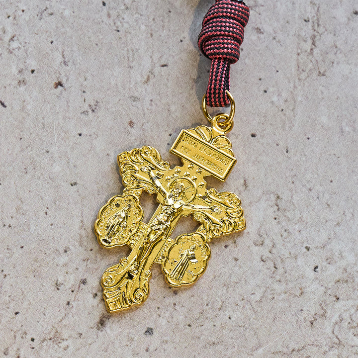Rosario tascabile portatile Christianartworkshop: grani neri, cordino intrecciato e ciondolo sacro dorato - image 10