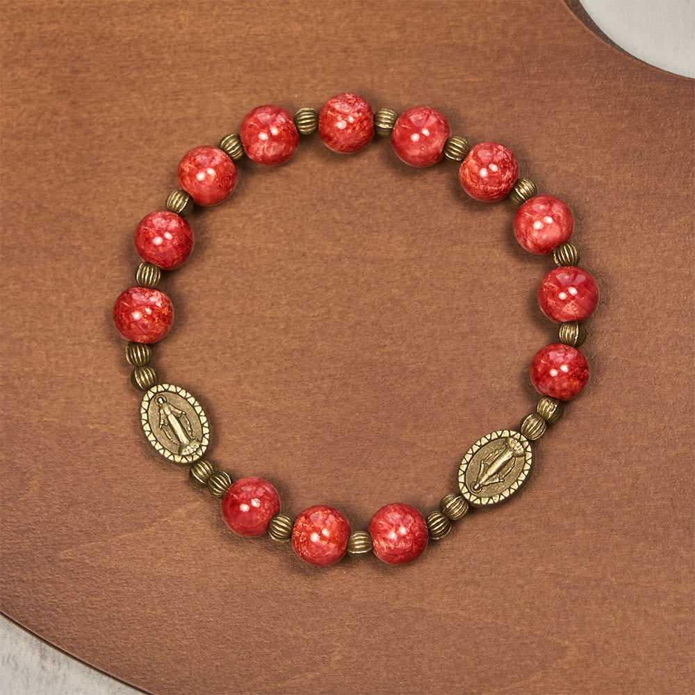 Christianartworkshop: rosario e bracciale in vetro con dipinti ad olio: promemoria di fede e grazia per momenti di raccoglimento. - Braccialetto rosso - image 13