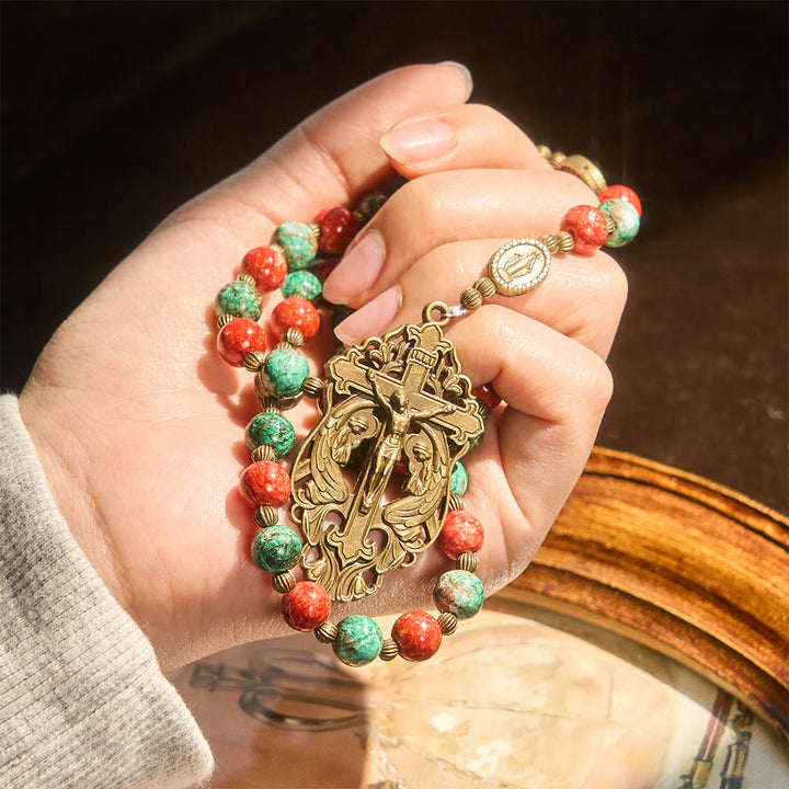 Christianartworkshop: rosario e bracciale in vetro con dipinti ad olio: promemoria di fede e grazia per momenti di raccoglimento. - image 1