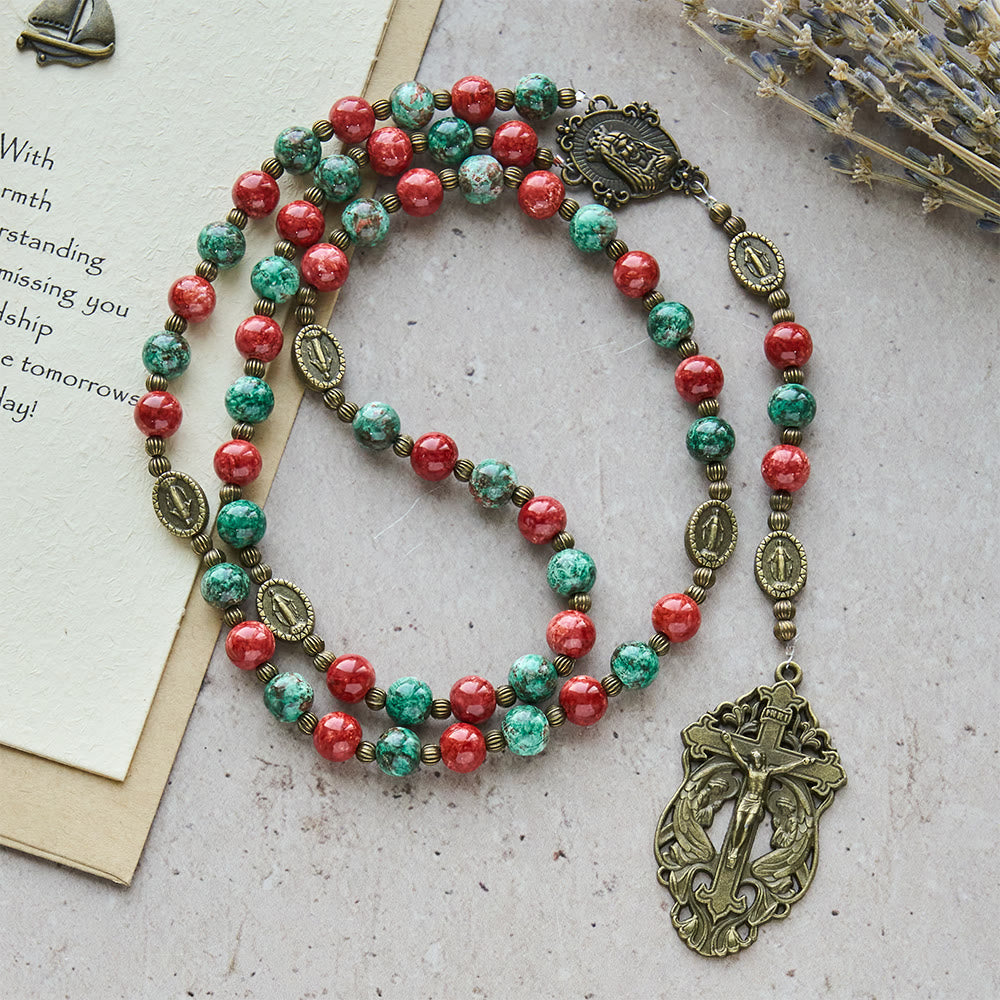 Christianartworkshop: rosario e bracciale in vetro con dipinti ad olio: promemoria di fede e grazia per momenti di raccoglimento. - Rosario - image 0