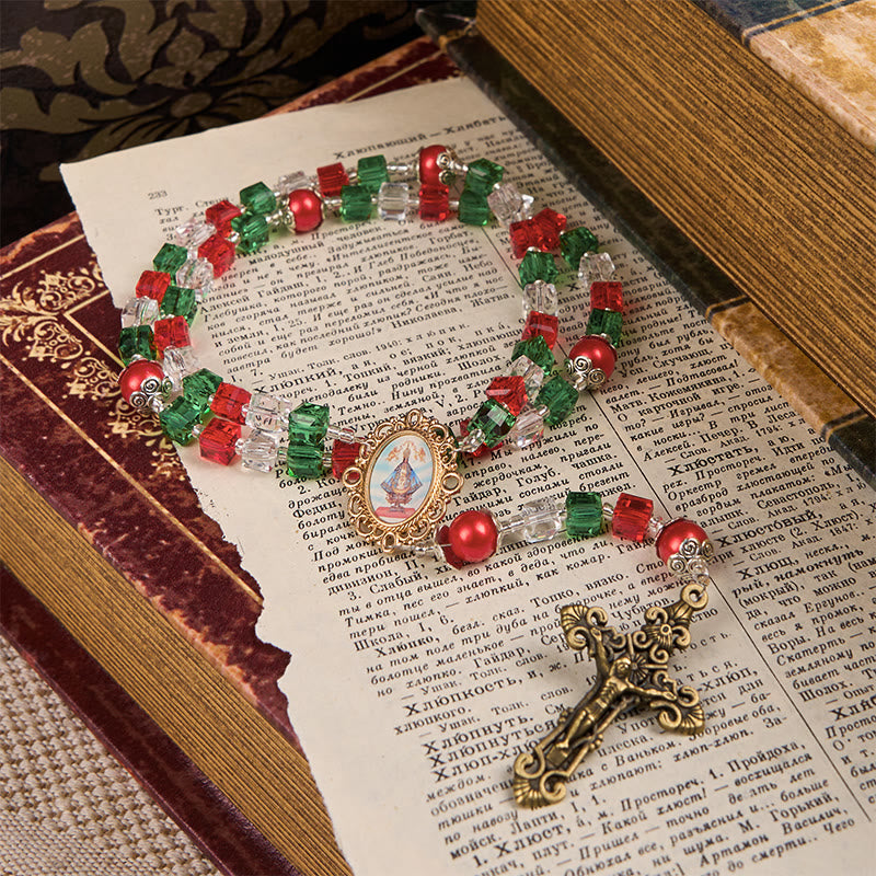 Christianartworkshop Nostra Signora di Guadalupe e Crocifisso del Rosario fatto a mano con perline tricolori da 8 mm - Nostra Signora di Guadalupe e Crocifisso - image 0