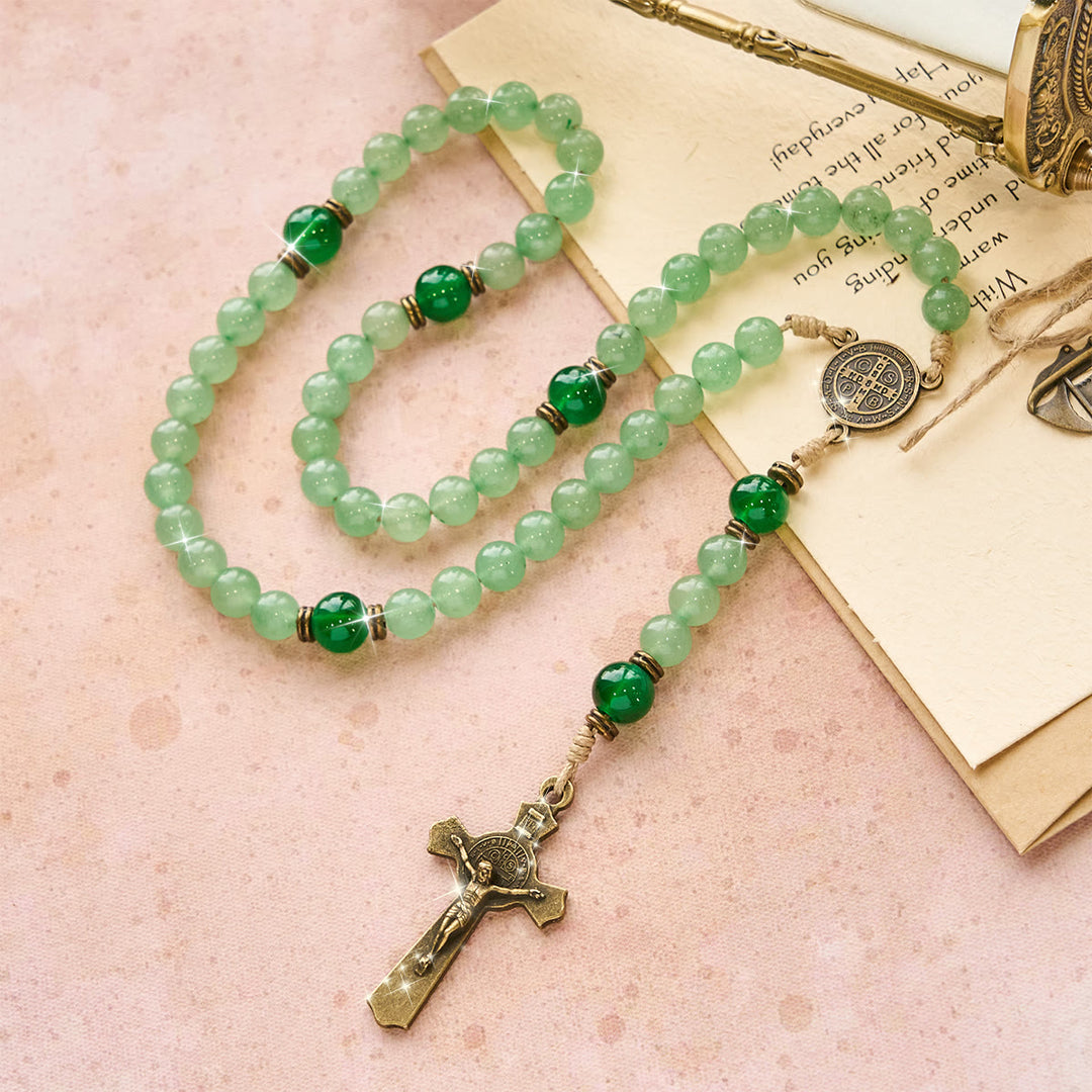 Rosario in avventurina verde benedetta Christianartworkshop : perle di giada e ciondolo del guardiano di San Benedetto - image 3