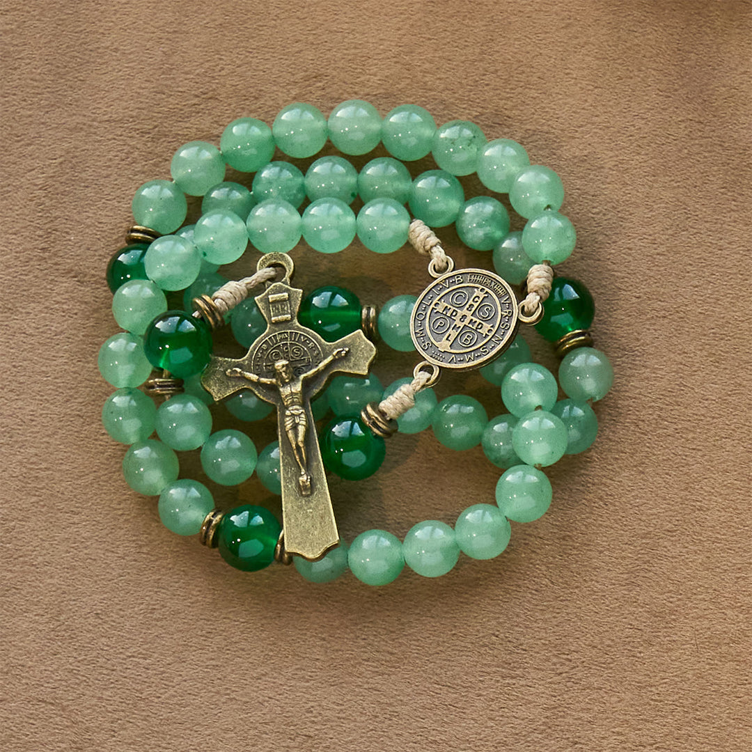Rosario in avventurina verde benedetta Christianartworkshop : perle di giada e ciondolo del guardiano di San Benedetto - image 5