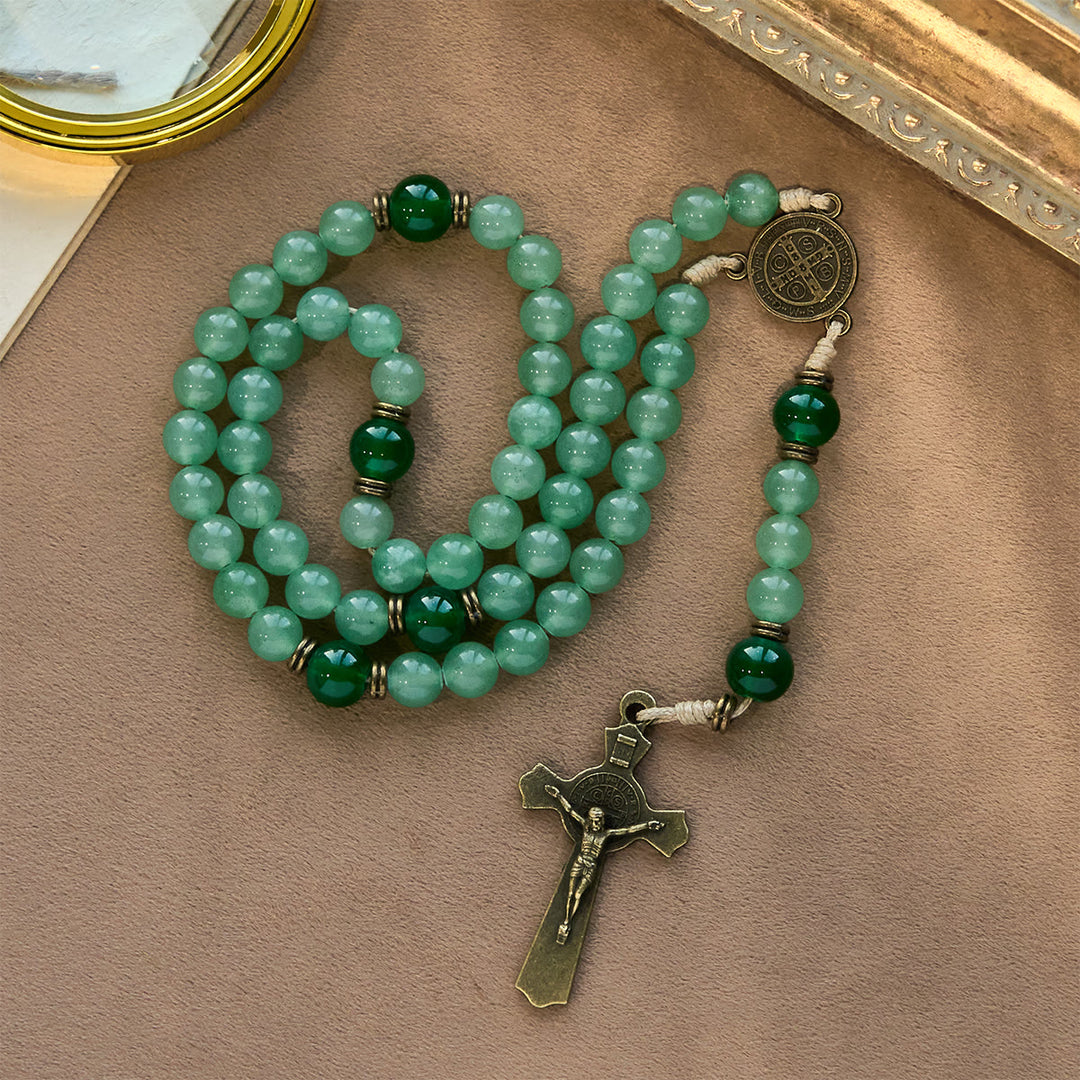 Rosario in avventurina verde benedetta Christianartworkshop : perle di giada e ciondolo del guardiano di San Benedetto - image 4