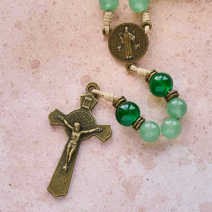 Rosario in avventurina verde benedetta Christianartworkshop : perle di giada e ciondolo del guardiano di San Benedetto - image 7