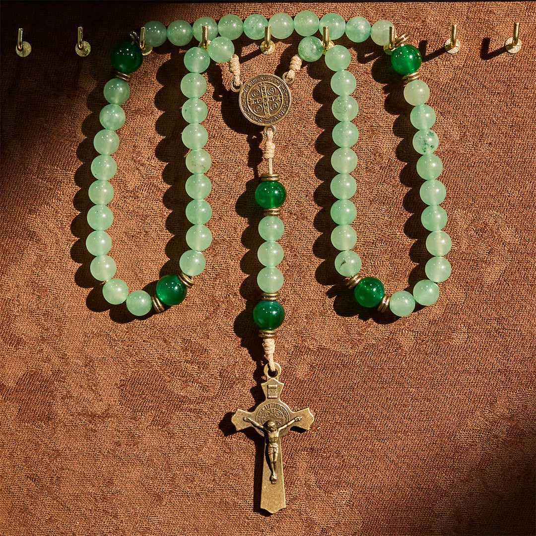 Rosario in avventurina verde benedetta Christianartworkshop : perle di giada e ciondolo del guardiano di San Benedetto - image 8