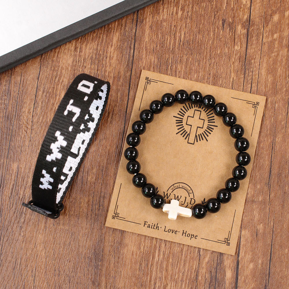 Bracciale Faith Prompt Christianartworkshop con perlina a croce e biglietto WWJD: un ricordo pronto da regalare - Ossidiana - image 17