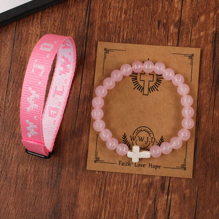 Bracciale Faith Prompt Christianartworkshop con perlina a croce e biglietto WWJD: un ricordo pronto da regalare - Quarzo rosa - image 14