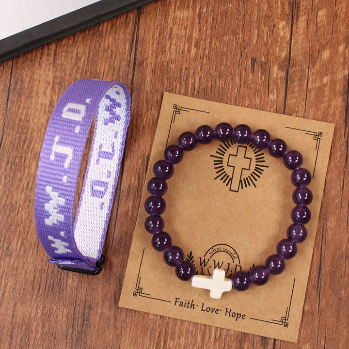 Bracciale Faith Prompt Christianartworkshop con perlina a croce e biglietto WWJD: un ricordo pronto da regalare - Ametista - image 15