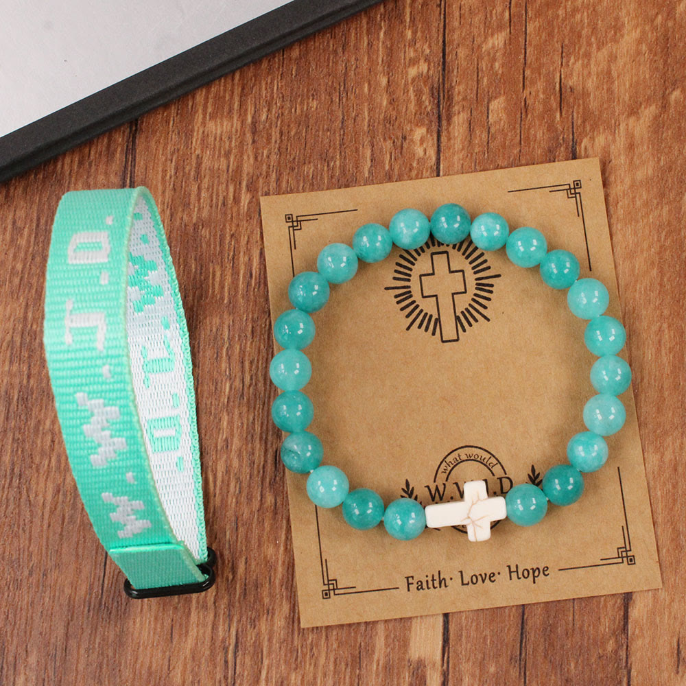 Bracciale Faith Prompt Christianartworkshop con perlina a croce e biglietto WWJD: un ricordo pronto da regalare - Avventurina verde - image 16