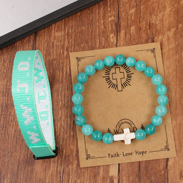 Bracciale Faith Prompt Christianartworkshop con perlina a croce e biglietto WWJD: un ricordo pronto da regalare - Avventurina verde - image 16