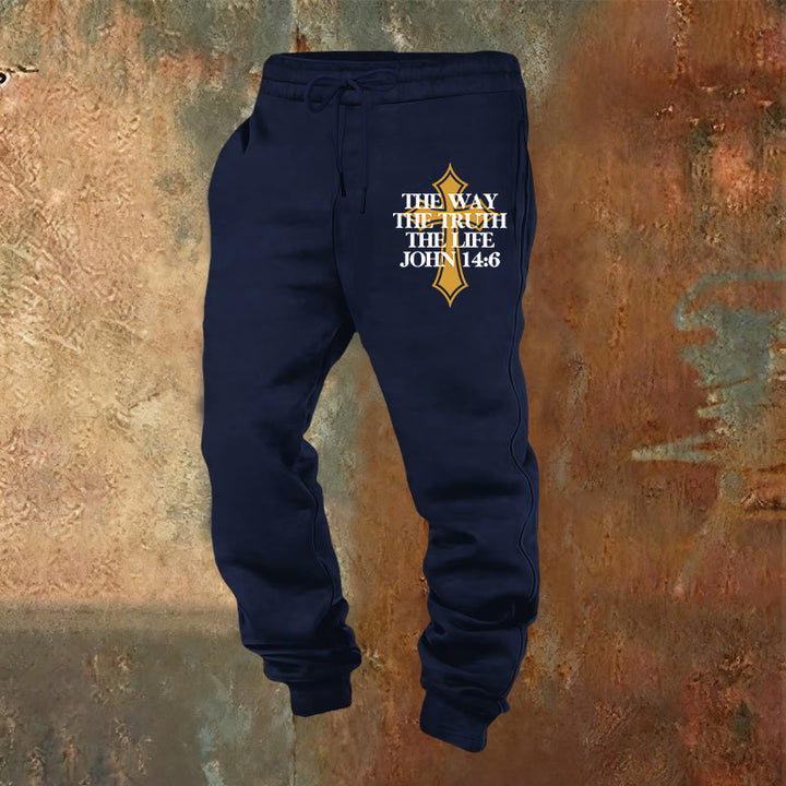 Pantaloni della tuta con croce di John Verse Christianartworkshop : ideali per la chiesa e per le giornate informali - Blu navy - 2XL - image 4