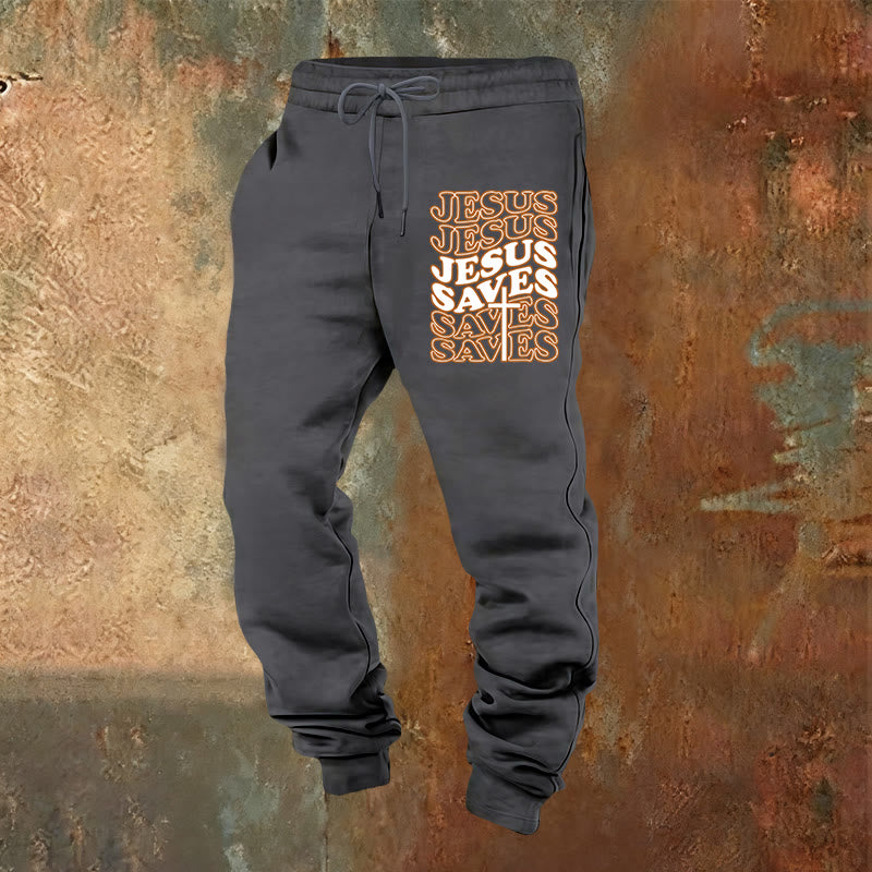 Christianartworkshop Gesù salva i pantaloni della tuta: conforto quotidiano avvolto nella devozione - Grigio caldo - 2XL - image 8
