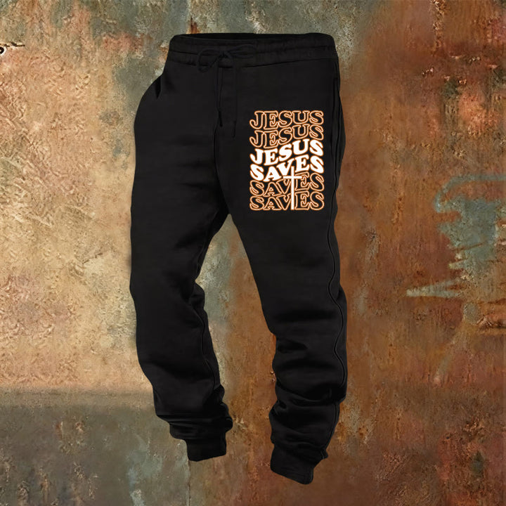 Christianartworkshop Gesù salva i pantaloni della tuta: conforto quotidiano avvolto nella devozione - Nero - 2XL - image 12