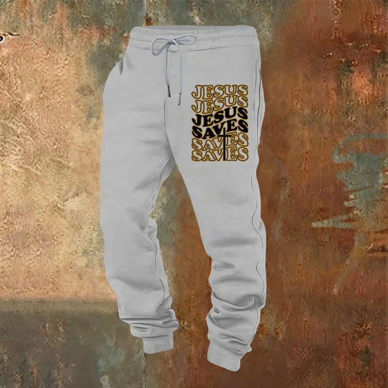 Christianartworkshop Gesù salva i pantaloni della tuta: conforto quotidiano avvolto nella devozione - Grigio chiaro - 2XL - image 0