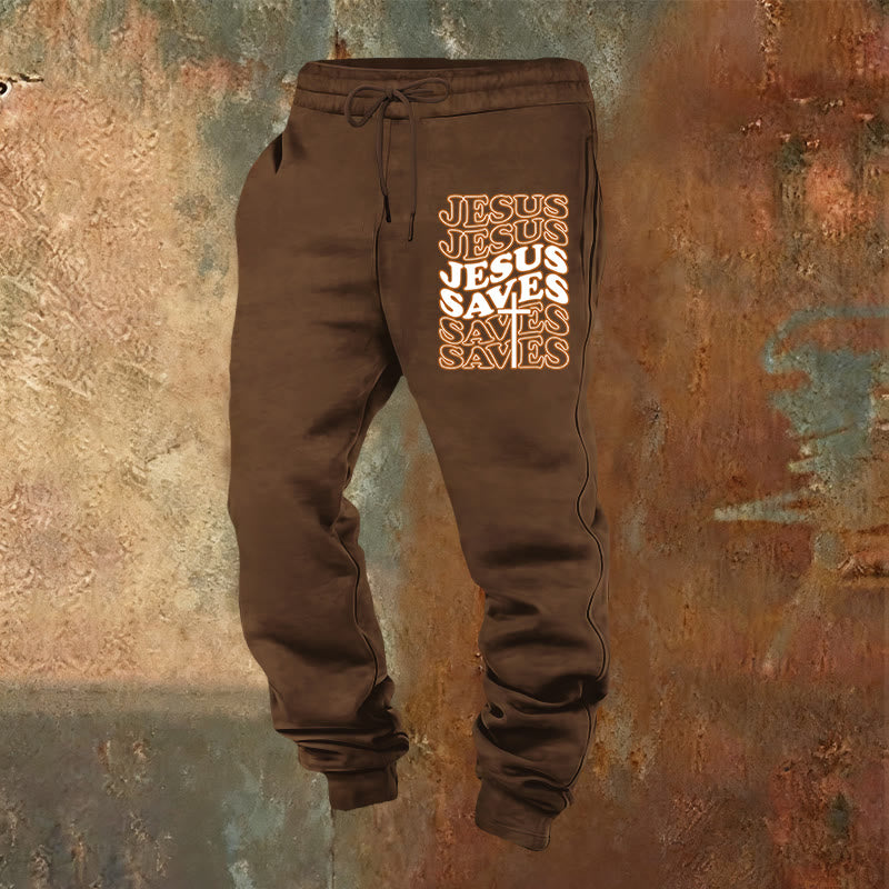 Christianartworkshop Gesù salva i pantaloni della tuta: conforto quotidiano avvolto nella devozione - Marrone - 2XL - image 4