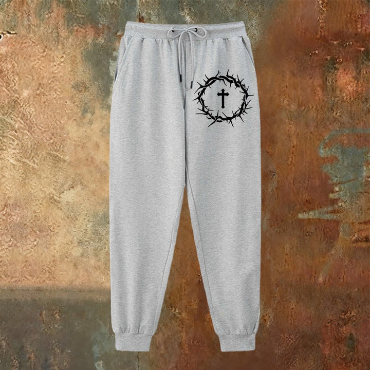 Pantaloni della tuta con corona di spine e croce Christianartworkshop : comfort intrecciato con grazia redentrice - image 6