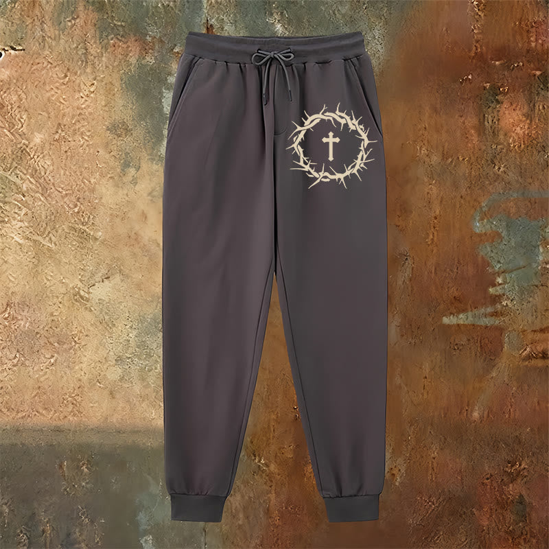 Pantaloni della tuta con corona di spine e croce Christianartworkshop : comfort intrecciato con grazia redentrice - image 2