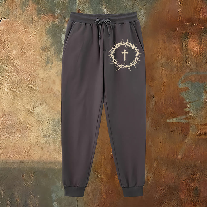 Pantaloni della tuta con corona di spine e croce Christianartworkshop : comfort intrecciato con grazia redentrice - image 2
