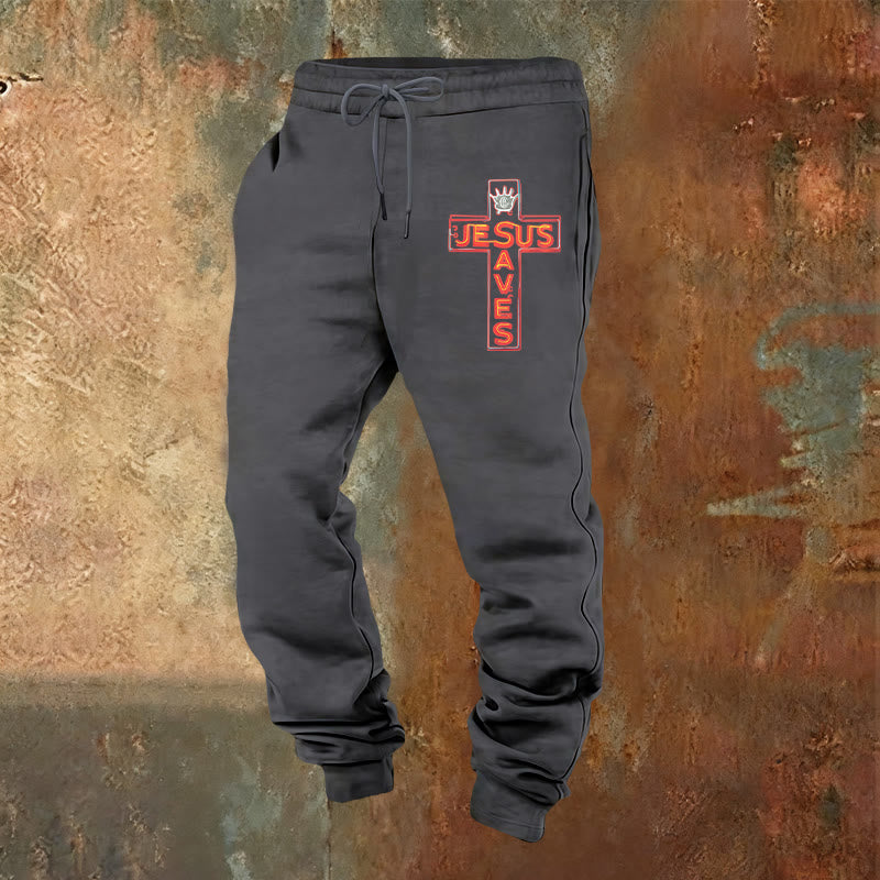 Christianartworkshop Croce e pantaloni della tuta "Gesù salva": abbigliamento quotidiano legato alla Sua promessa - Grigio caldo - 2XL - image 16