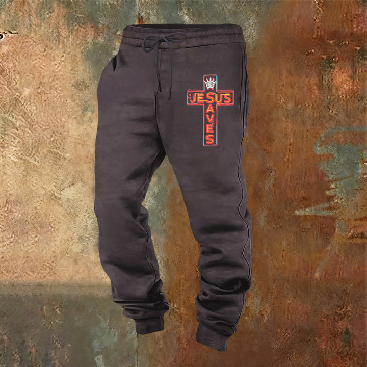 Christianartworkshop Croce e pantaloni della tuta "Gesù salva": abbigliamento quotidiano legato alla Sua promessa - Grigio scuro - 2XL - image 4